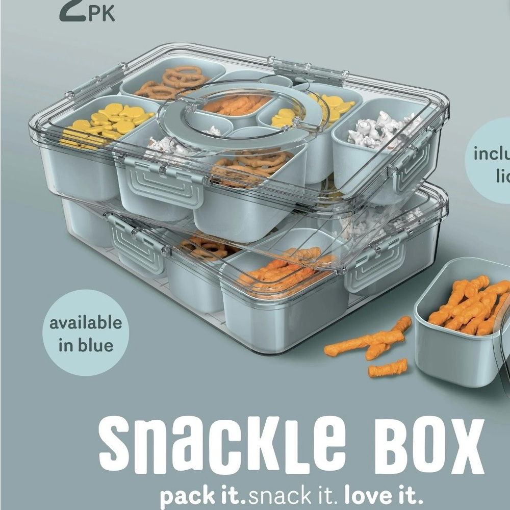 2 pack 8 compartment Snackle box, Charcuterie and snack container with lids